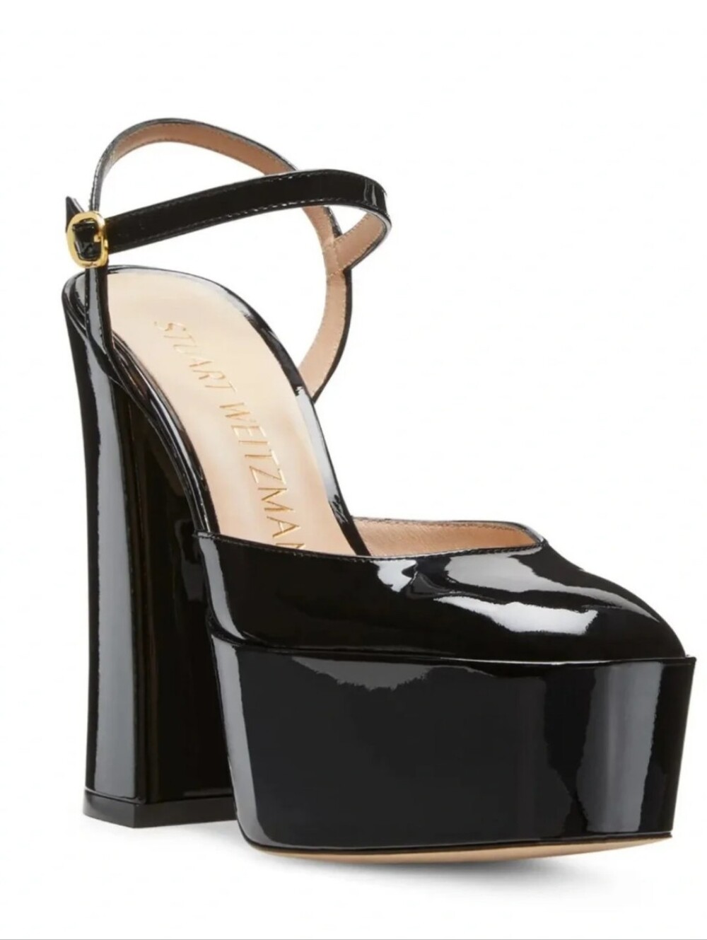 Stuart Weitzman $630 Skyhigh 145 Black Patent Leather Platform Pumps 7